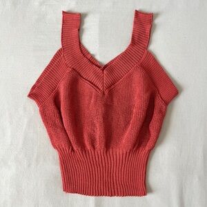 Vibrant Red-Orange Cropped Knit Tank